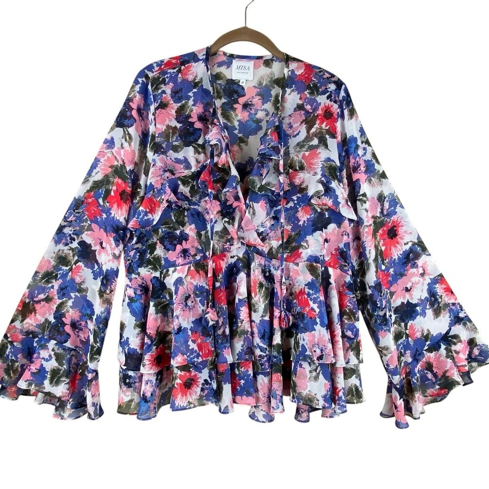 Misa Los Angeles Chiffon Ruffle Blouse Size M Floral Romantic